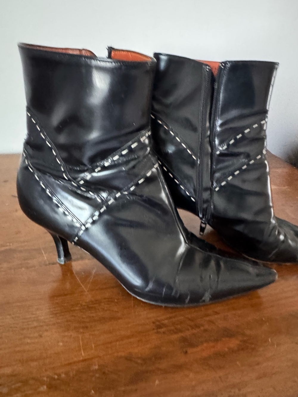 Vintage Salvatore Ferragamo Black Pointed Kitten Heel Ankle Boots